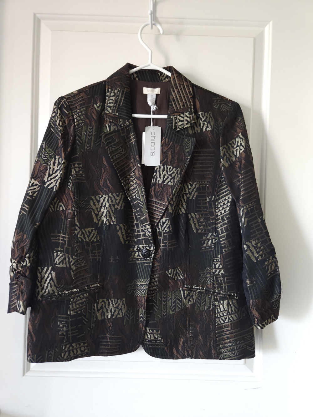 Chico's Black and Brown Metallic Patterned Blazer 2/ US 12 NWT, NOS